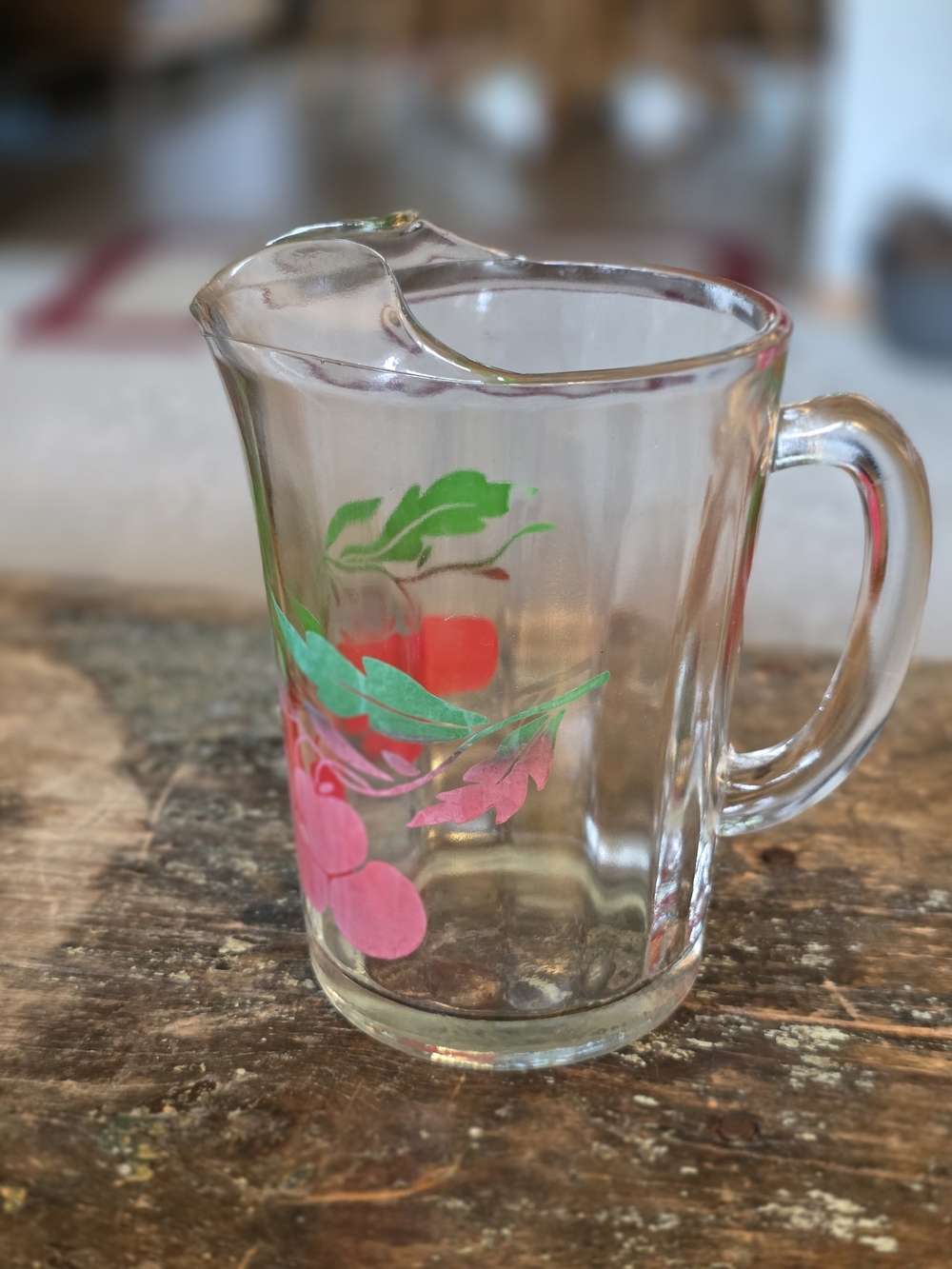 1960's Glass Pitcher with Varigated Red Cherry Design